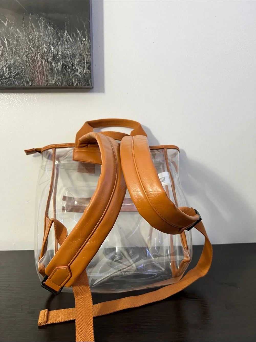 Like new Transparent Clear Backpack Tote with Tan Trim